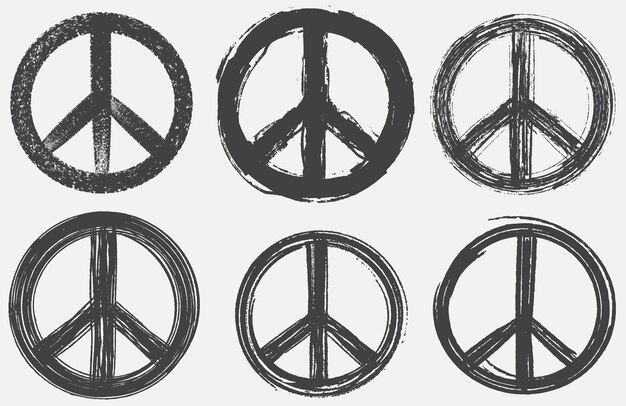 Vector set of grungy painted peace sign