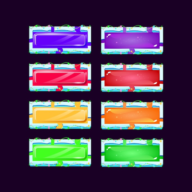 Set of gui colorfull jelly and crystal button with blue lava ice frame border for game ui asset elements