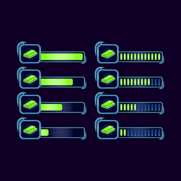 Набор графических интерфейсов, фэнтези, рпг, баксов, денег, индикатор прогресса для элементов пользовательского интерфейса игры