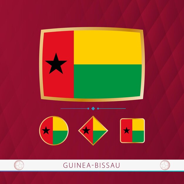 Set of guineabissau flags with gold frame for use at sporting events