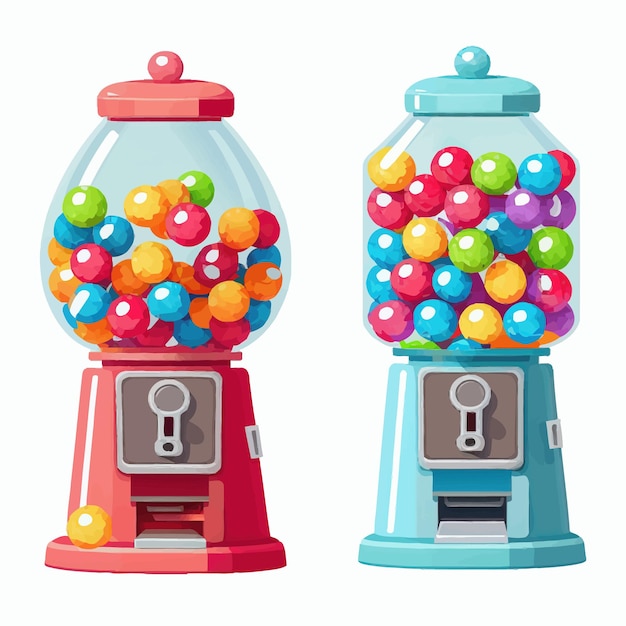 Set gumball machines isolated on background cartoon flat vector illustration