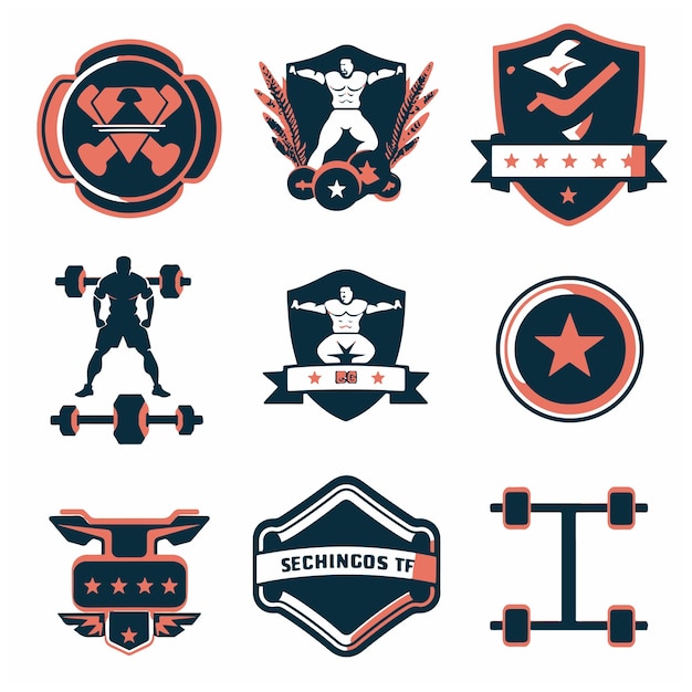 Vector set of gym emblems labels badges logos equipments vectors