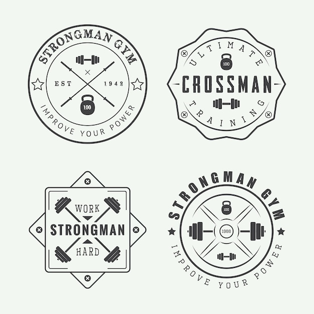 Set gym logo's labels en slogans in vintage stijl