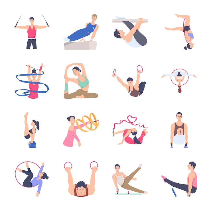 Vector 体操選手のフラット文字のセット