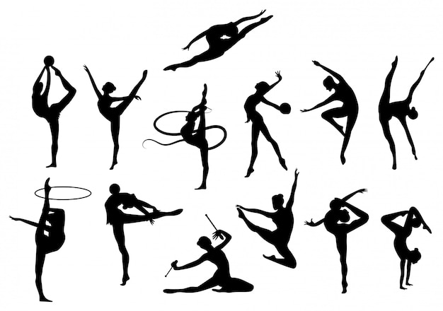 Vector set of gymnasts on a white background. collection of gymnasts performing various tricks.