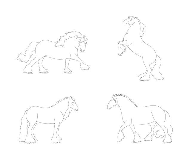 Set of gypsy horses for coloring book