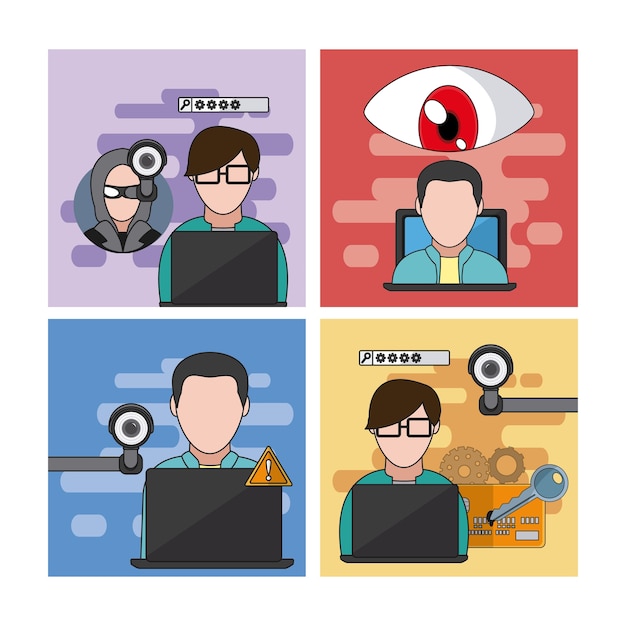 Set of hacker icons collection vector illustration graphic design