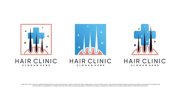 Insieme dell'illustrazione di progettazione di logo dell'icona di dermatologia della clinica dei capelli con l'elemento creativo vettore premium