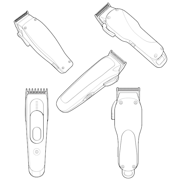 Set of hair clipper machine line art style Hairdresser professional tool Vector line art illustration isolated for coloring book