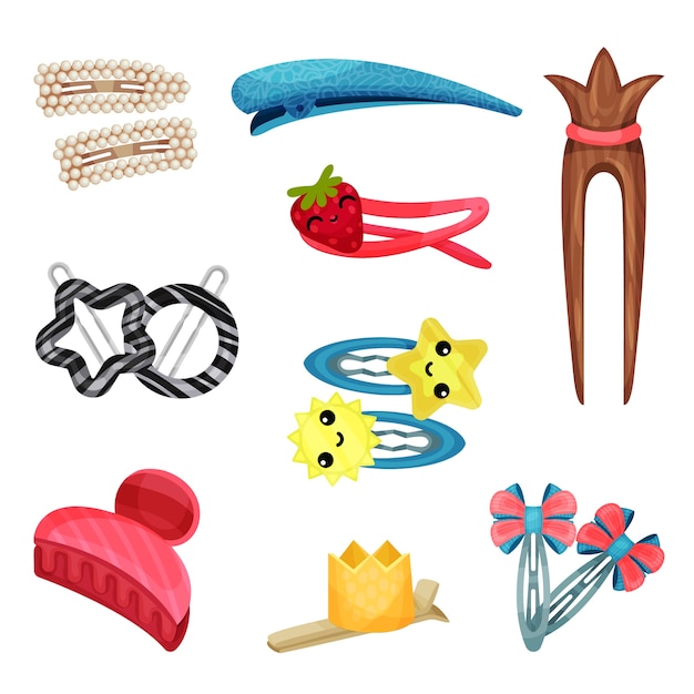 Set of hair clips and hair ties for children