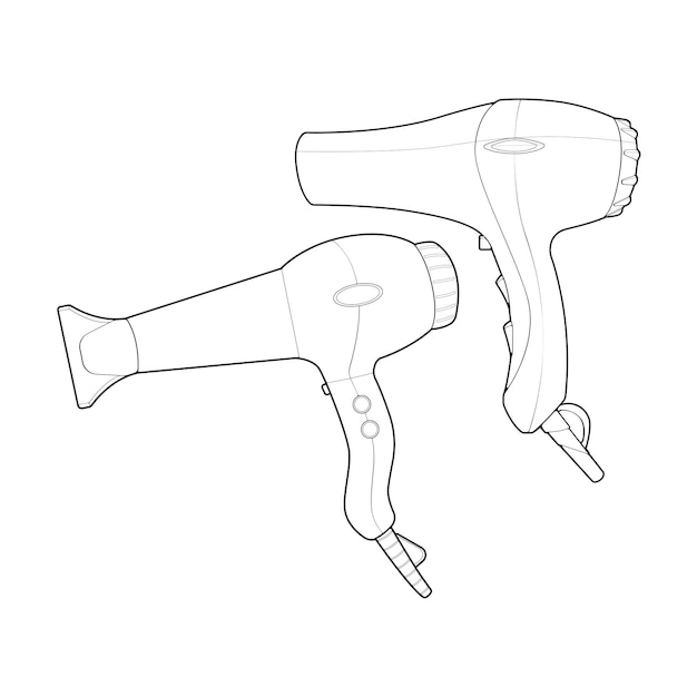 Set of hair dryer line art vector hand drawing isolated vector for coloring book