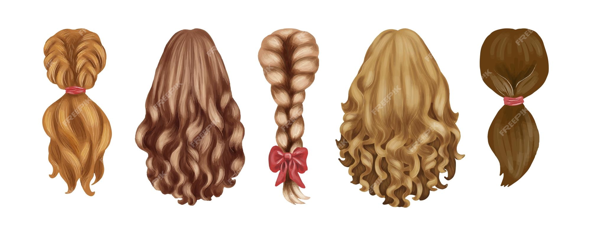 Premium Vector | Set of hairstyles for long hair