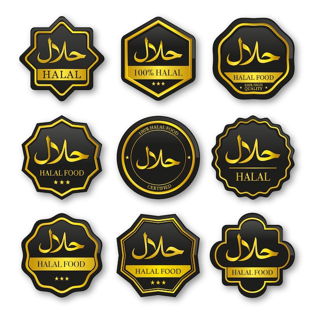 Vector set of halal food labels gold and black color