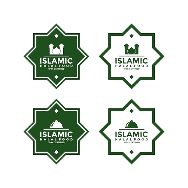 Set di etichette di prodotti alimentari halal, badge e design del logo