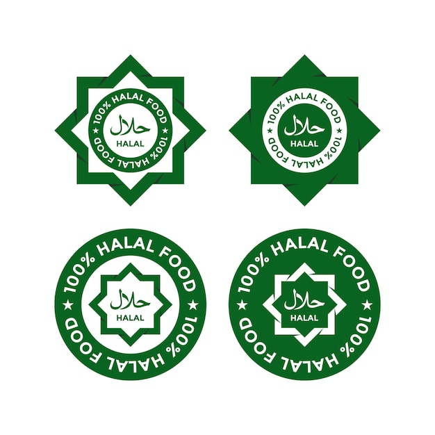 Set di etichette di prodotti alimentari halal, badge e design del logo