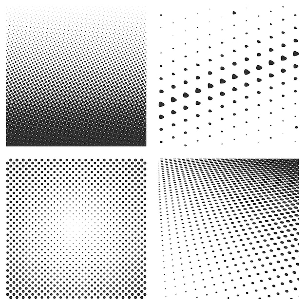Set of halftone black pattern isolated on a white background Vector illustration