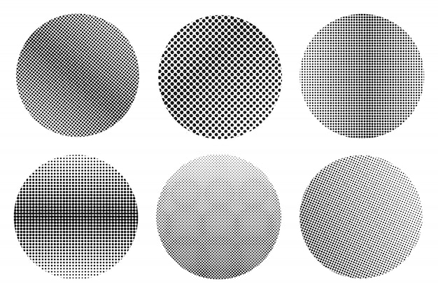 Set of halftone dots round shapes