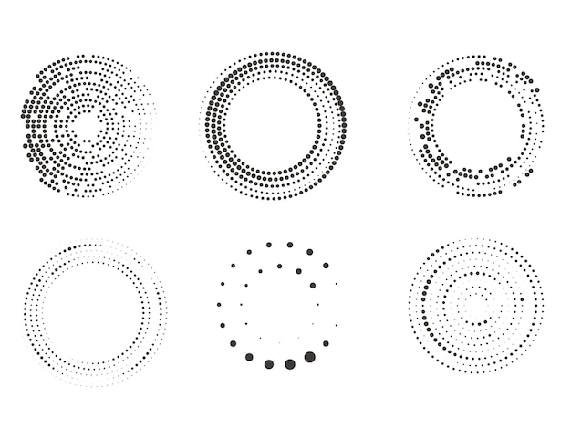 Vector set of halftone round dotted frames design element for frame logo web pages prints posters