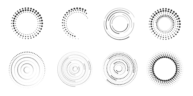 Set of halftone round dotted frames. design element for frame, logo, web pages, prints, posters.