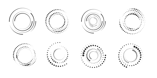 Set of halftone round dotted frames. Design element for frame, logo, web pages, prints, posters.