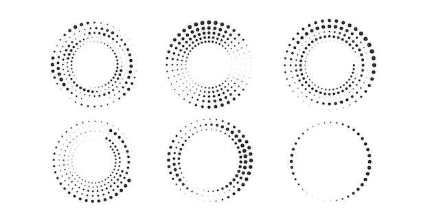 Set of halftone round dotted frames. Design element for frame, logo, web pages, prints, posters.