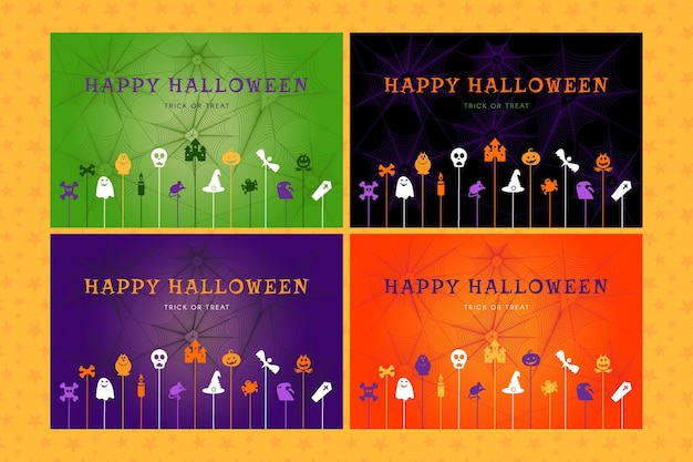 Set of halloween backgrounds for posters, greeting cards, web banners and party invitations. happy halloween trick or treat concept. template vector illustration