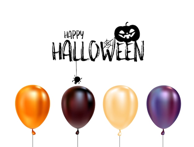 Vector set of halloween balloons and halloween logo with cat in hat.