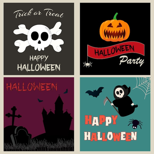 Set of Halloween banner poster or card with scary elements