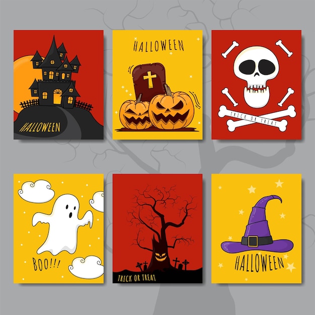 Set di carte di halloween nel design dei cartoni animati