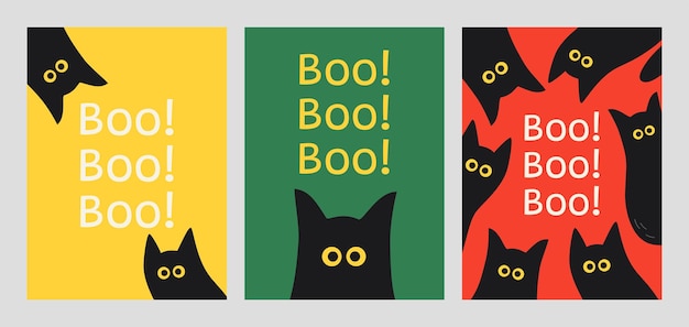 Vector set of halloween cards vector template for the holiday funny black cats