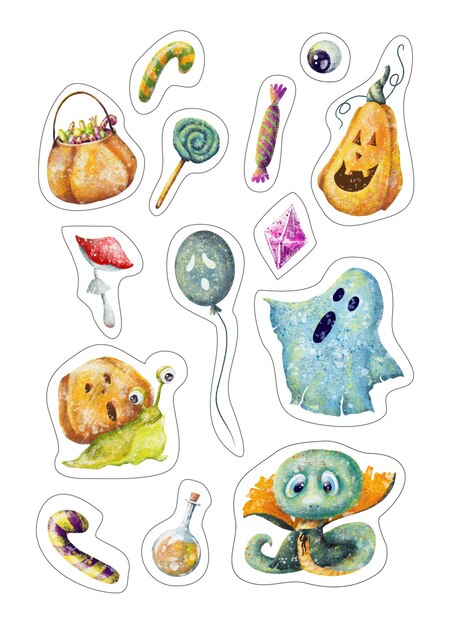 Set of halloween cartoon stickers