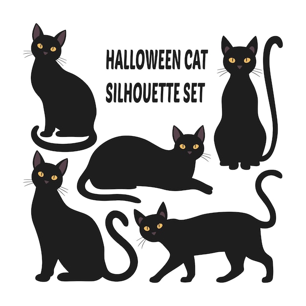 Vector a set of halloween cat silhouette vector
