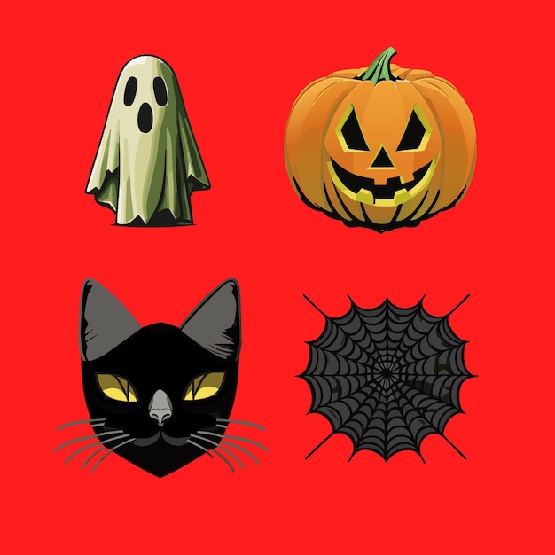 Vector set halloween designs illustrated vectors pumpkin spiderweb