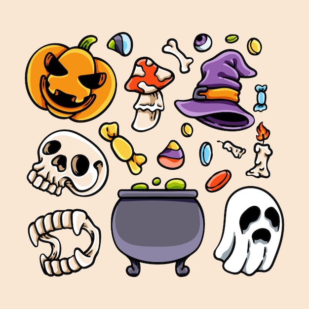 Vector set of halloween doodle collection