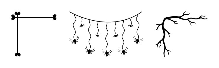 Vector set of halloween doodle corners isolated. hand drawn vector decorative spooky elements