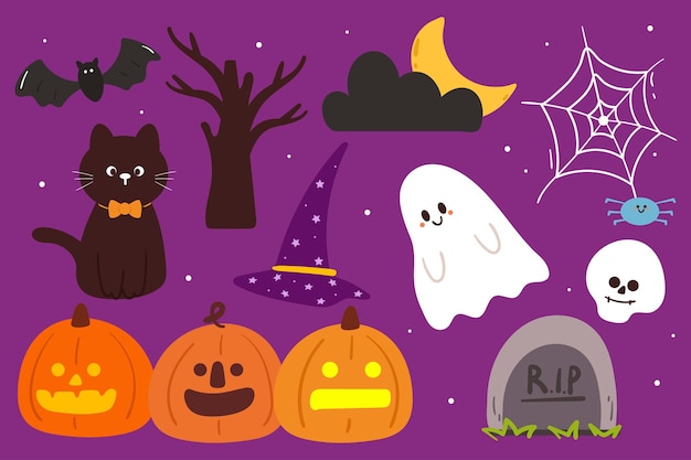 set of halloween doodle sticker set