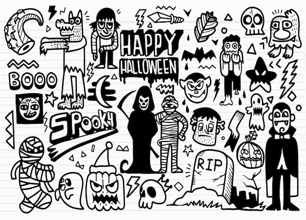Set di doodle di halloween