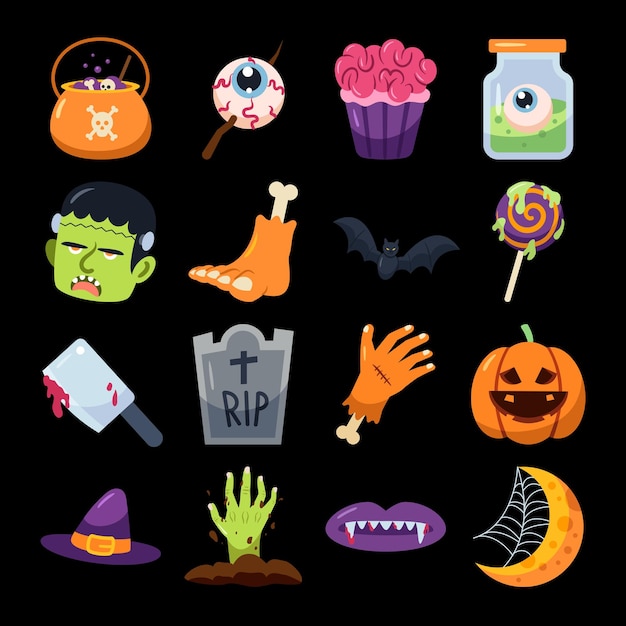 Set di vettori di clip art degli elementi di halloween