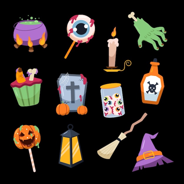 Set di vettori di clip art degli elementi di halloween