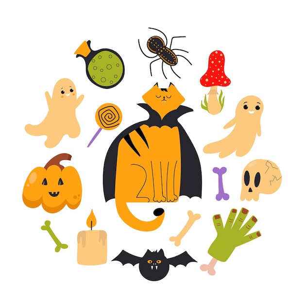 Set of Halloween elements for decoration greeting cards events flyers and posters