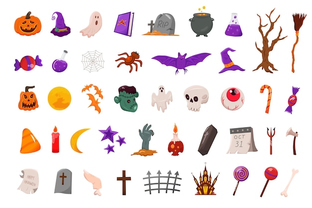 ハロウィーン要素ベクトル図のセット