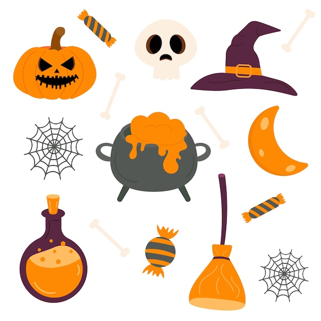 Set of halloween elements vector illustration