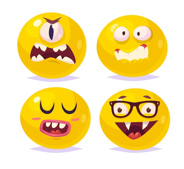 Set of halloween funny smiles. vampire dracula monster cyclops.