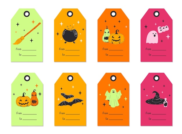 Set Halloween gift tags Cute label template happy Halloween day for greeting cards