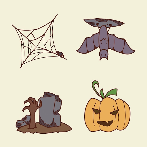 Set of halloween hand drawing illustration