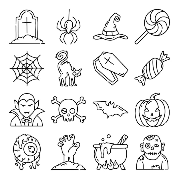 Set di vettori di icone disegnate a mano di halloween