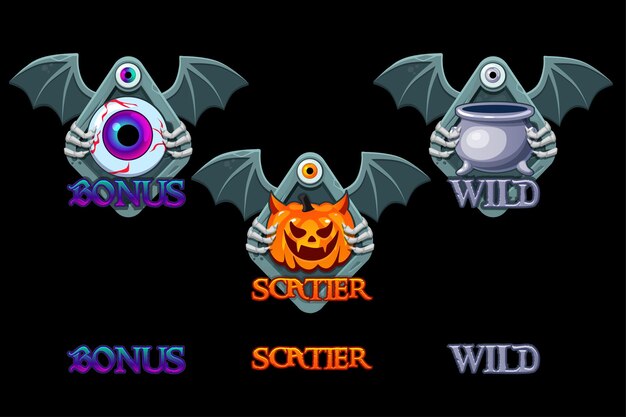 Vector set halloween icons for slots bonus scatter and wild