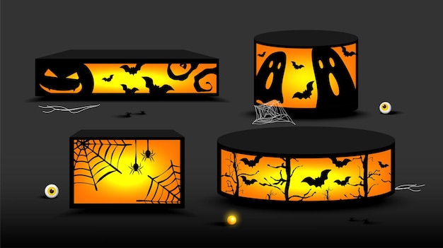 Set of Halloween Lanterns box decorated with silhouette design Halloween Lamp