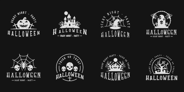 Insieme di progettazione grafica dell'icona del modello dell'illustrazione di vettore dell'annata di logo di halloween. raccolta di varie icone horror retrò