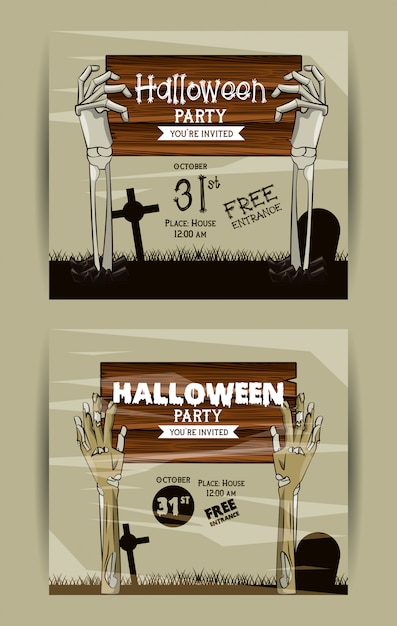 Vector set of halloween party invitation cards